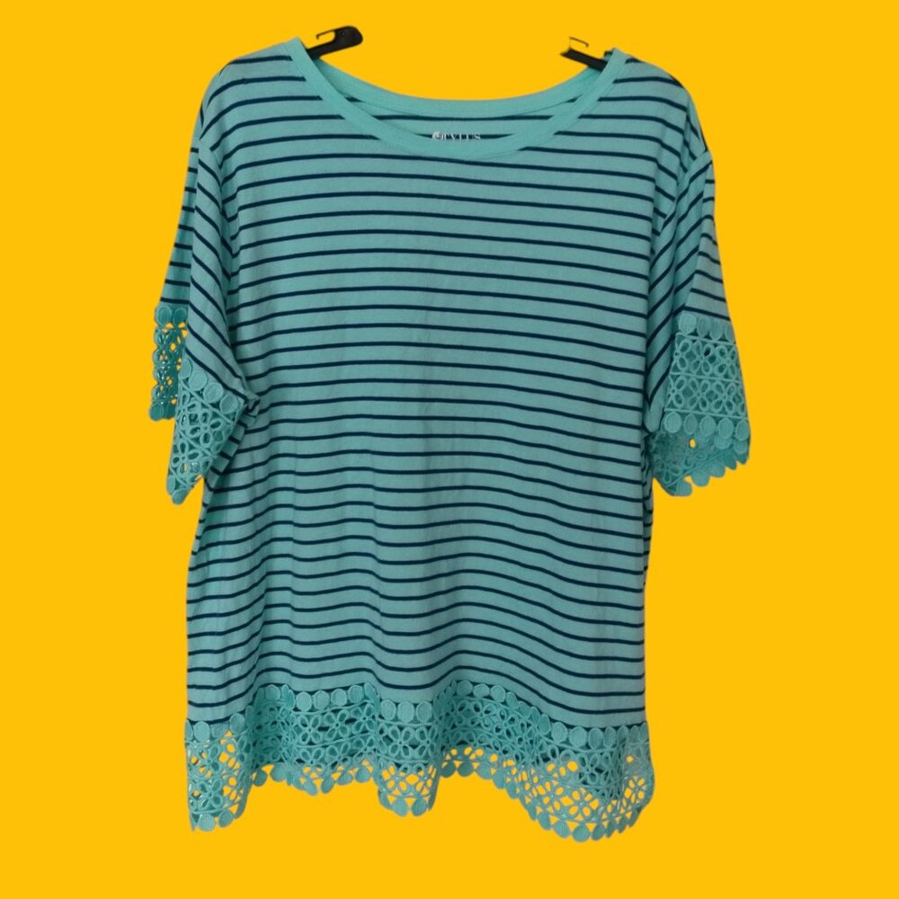 Women's Casual Teal and Navy Striped Shirt